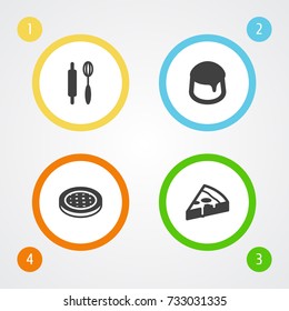 Set Of 4 Pastry Icons Set.Collection Of Custard, Pepperoni, Whisk And Other Elements.
