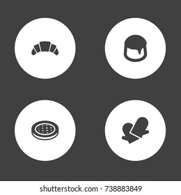 Set Of 4 Pastry Icons Set.Collection Of Potholders, Dessert, Cake And Other Elements.