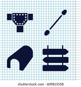 Set of 4 path filled icons such as direction   isolated, tunnel, road