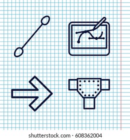 Set of 4 path outline icons such as road, cotton buds, pen tool on tablet