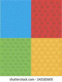 set of 4 patterns: The Four Elements of nature, fire, air, water and earth, vector illustration