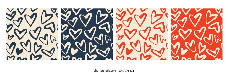 Set of 4 patterns with hearts in monochrome tones.
