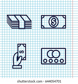 Set of 4 payment outline icons such as credit card, payment, money dollar