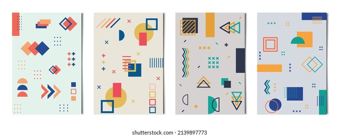 Set of 4 pcs abstract geometric shapes colorful backgrounds, templates for advertising, business cards, textures - Vector illustration