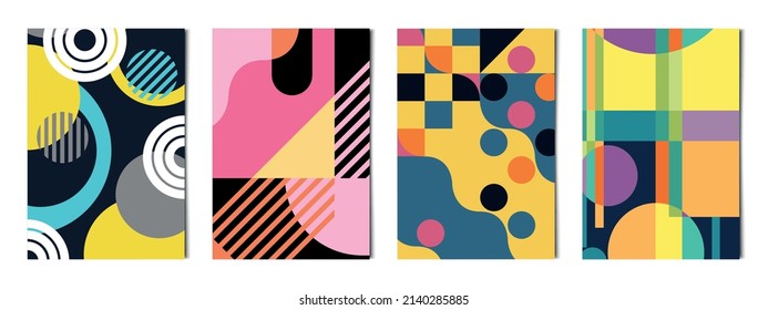 Set of 4 pcs abstract geometric shapes colorful backgrounds, templates for advertising, business cards, textures - Vector illustration