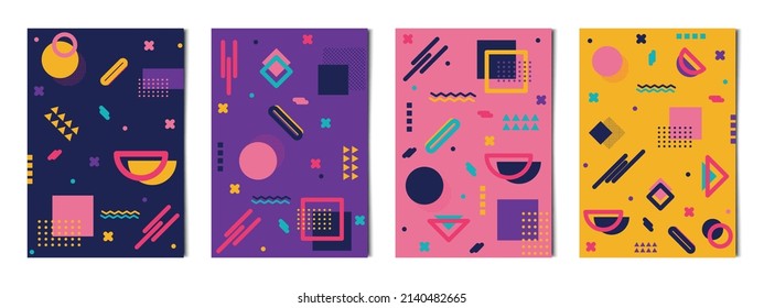 Set of 4 pcs abstract geometric shapes colorful backgrounds, templates for advertising, business cards, textures - Vector illustration