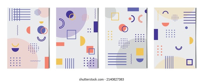 Set of 4 pcs abstract geometric shapes light backgrounds, templates for advertising, business cards, textures - Vector illustration