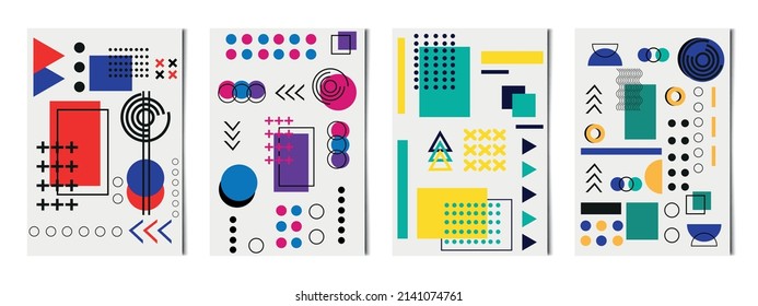 Set of 4 pcs abstract geometric shapes light backgrounds, templates for advertising, business cards, textures - Vector illustration