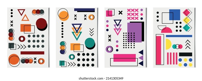 Set of 4 pcs abstract geometric shapes light backgrounds, templates for advertising, business cards, textures - Vector illustration