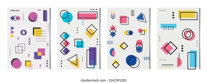Set of 4 pcs abstract geometric shapes light backgrounds, templates for advertising, business cards, textures - Vector illustration