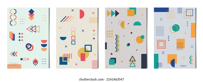 Set of 4 pcs abstract geometric shapes colorful backgrounds, templates for advertising, business cards, textures - Vector illustration