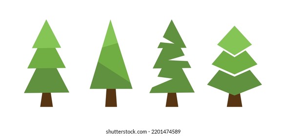 Set 4 pcs abstract green christmas trees on white background - Vector illustration