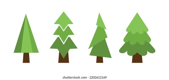 Set 4 pcs abstract green christmas trees on white background - Vector illustration