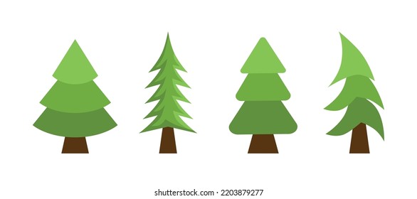 Set 4 pcs abstract green christmas trees on white background - Vector illustration