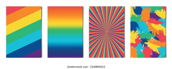Set of 4 pcs abstract rainbow LGBT backgrounds posters for advertising, business cards and banners - Vector illustration