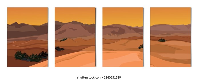 Set of 4 pcs desert mountain landscape - Vector illustration