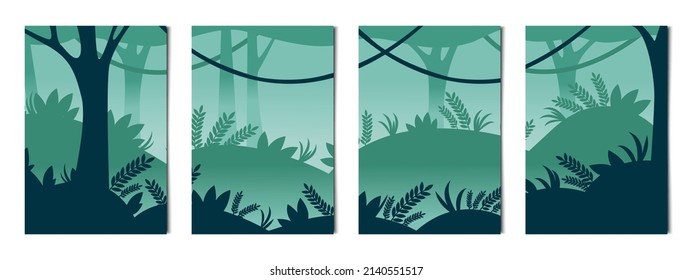 Set of 4 pcs vertical backgrounds jungle scenery - Vector illustration