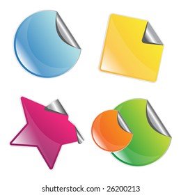 Set of 4 peel off stickers isolated on a white background with shine