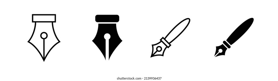 Set of 4 Pen icon, outlined editable stroke and flat glyph style, clipart design template