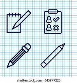 Set of 4 pencil outline icons such as pen, notebook, pencil