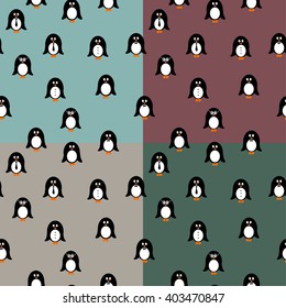 set of 4 penguin seamless background
