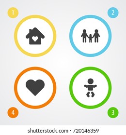 Set Of 4 People Icons Set.Collection Of Lgbt Family, House, Heart And Other Elements.