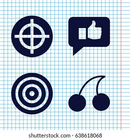 Set of 4 perfect filled icons such as cherry, thumb up