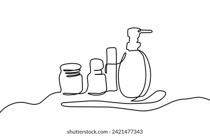 Set of 4 Perfumes one continuous line drawing. Vector illustration. Simple line illustration.