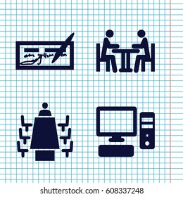 Set of 4 personal filled icons such as pc, meeting