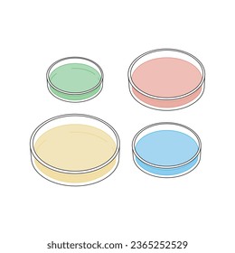 Set of 4 petri dish colorful icons, simple vector illustration design. Medical carttoon symbol to use in websites, lectures, presentations, etc