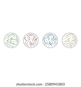 Set of 4 petri dish colorful icons with bacteria, simple vector illustration design. Medical cartoon symbol to use in websites, lectures, presentations, etc.