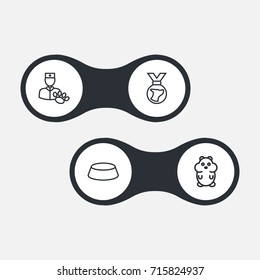 Set Of 4 Pets Outline Icons Set.Collection Of Medal, Vet, Hamster And Other Elements.
