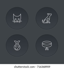 Set Of 4 Pets Outline Icons Set.Collection Of Medal, Sitting, Collar And Other Elements.
