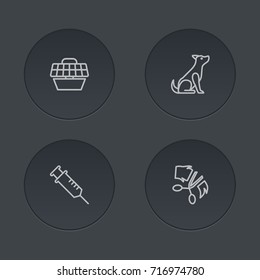 Set Of 4 Pets Outline Icons Set.Collection Of Grooming, Vaccination, Sitting And Other Elements.