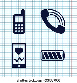 Set of 4 phone filled icons such as phone, heartbeat on phone, call