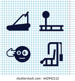 Set of 4 physical filled icons such as head bang emot, treadmill, fintess equipment