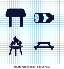 Set of 4 picnic filled icons such as sausage, table