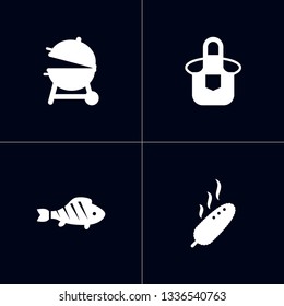 Set of 4 picnic icons set. Collection of corn, barbecue, apron and other elements.