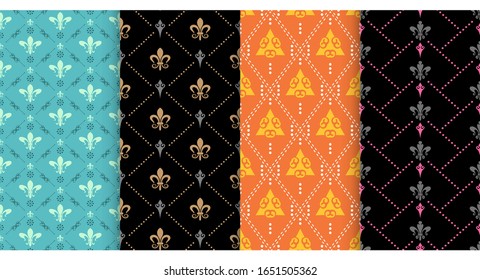 Set of 4 pictures. Background patterns, wallpaper. Modern style. Seamless pattern, wallpaper texture. Vector image