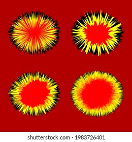 Set of 4 pieces of abstract round geometric shapes, stars, rays, explosion. Unusual original background for banner