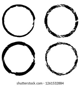 Set of 4 pieces circles frame grunge edges.Grunge borders.Vector brush strokes distress textures retro frames.