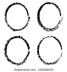 Set of 4 pieces circles frame grunge edges.Grunge borders.Vector brush strokes distress textures retro frames.