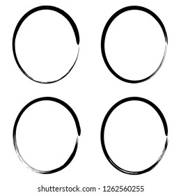 Set of 4 pieces circles frame grunge edges.Grunge borders.Vector brush strokes distress textures retro frames.