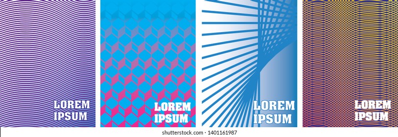 Set of 4 pieces cover design.Cover template for book, catalog and annual. Colorful gradients.Geometric patterns.Vector illustration.