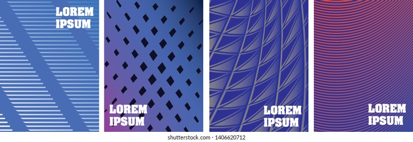 Set of 4 pieces cover design.Cover template for book, catalog and annual. Colorful gradients.Geometric patterns.Vector illustration.