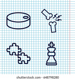 Set of 4 pieces outline icons such as broken leg or arm, hockey puck, chess king