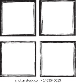 Set of 4 pieces rectangle frame grunge edges.Grunge borders.Vector brush strokes distress textures retro frames.