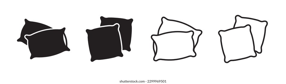 Set of 4 pillow icon flat glyph style and outlined editable stroke, clipart design template