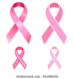 Set of 4 pink breast cancer awareness ribbons. 