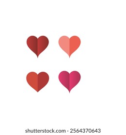 Set of 4 pink, red heart icons, simple vector cartoon doodle style illustration elements for product or web design.